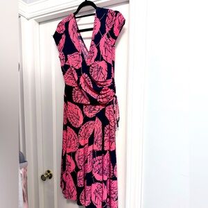 Maggy London Pink/Black V Neck Dress